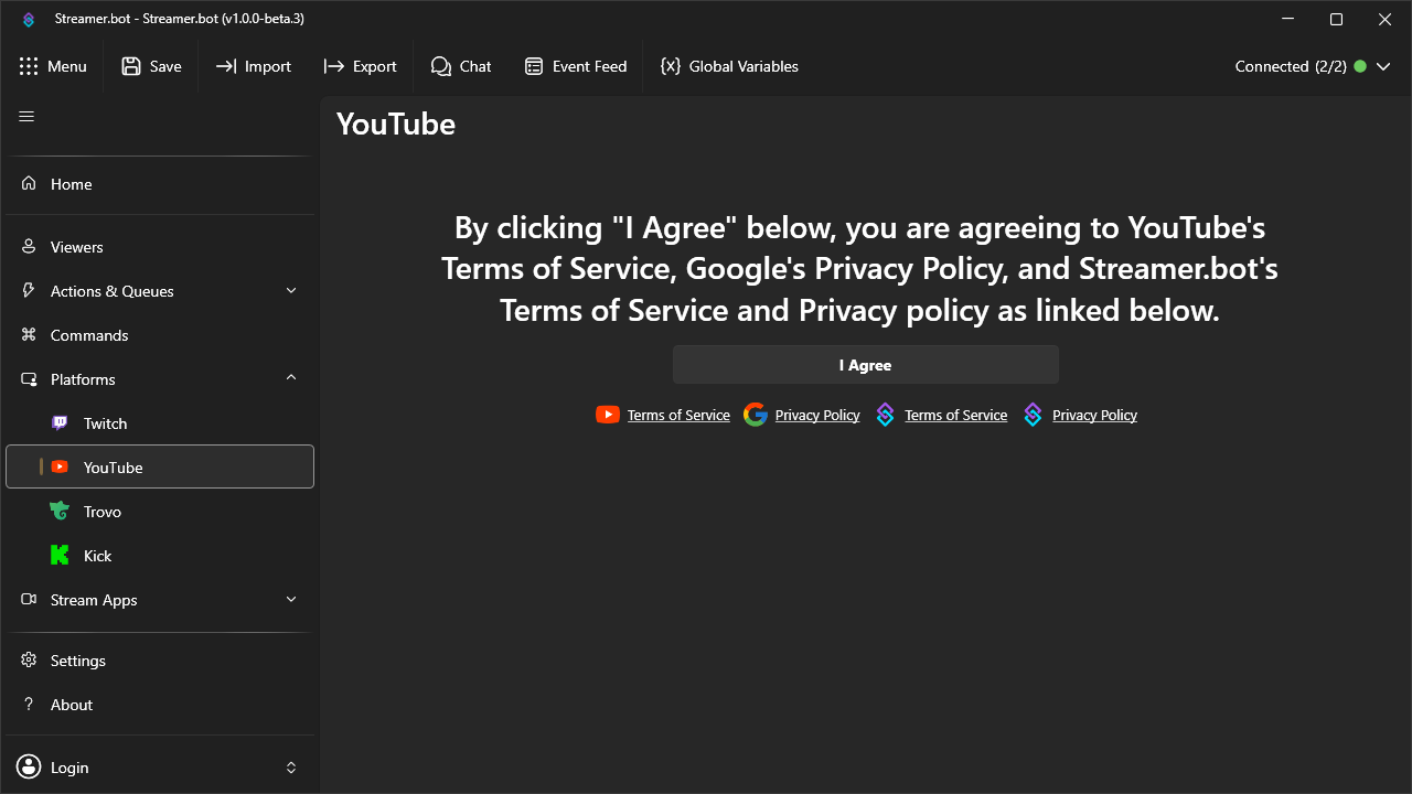 YouTube streamer.bot ToS