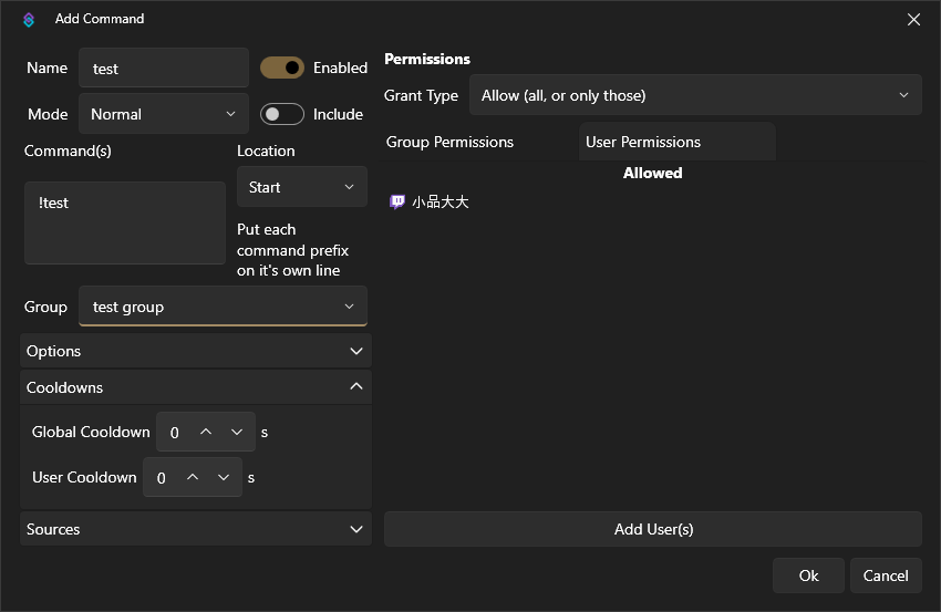 Finished Add Command Settings